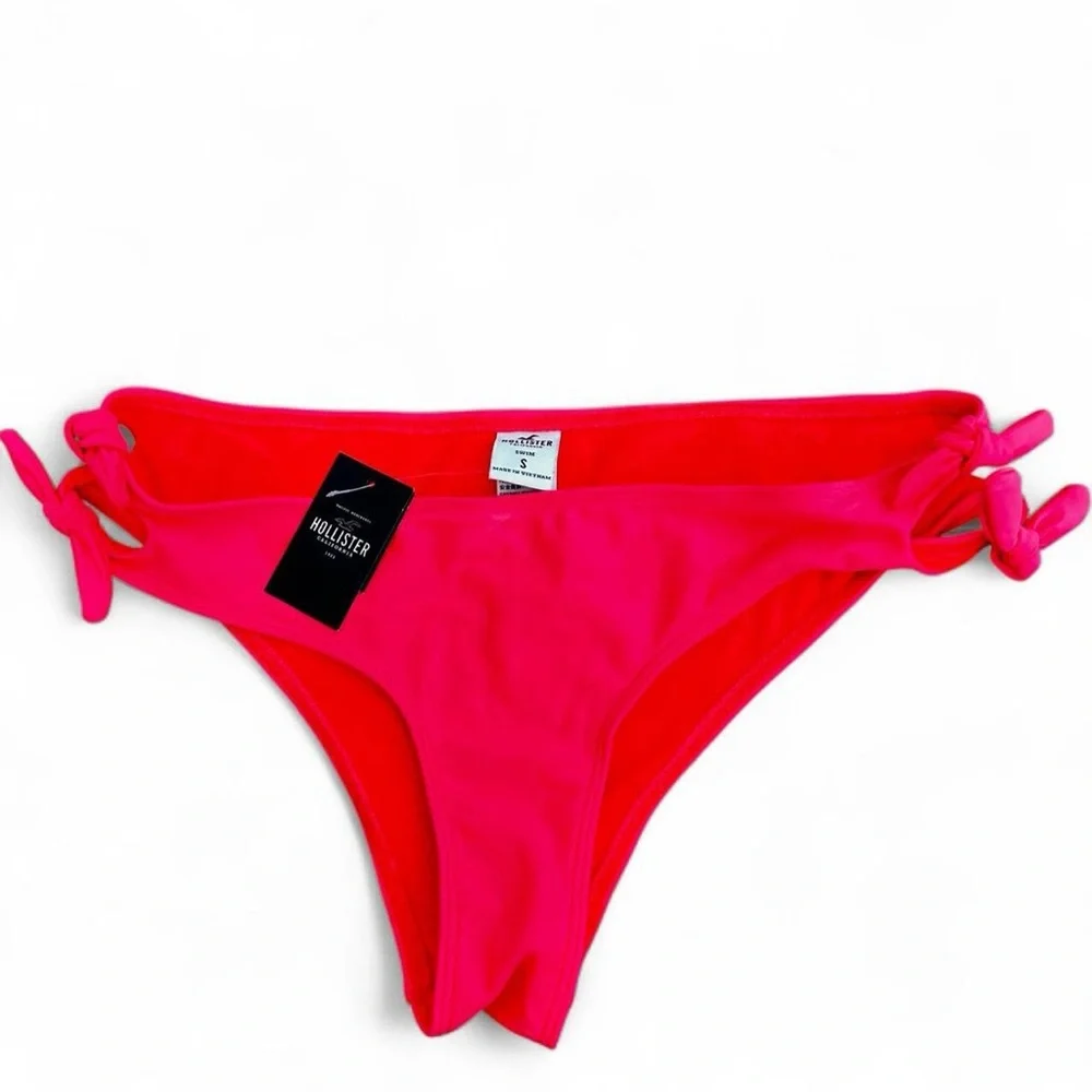 New!!! Hollister bright neon coral bikini bottom with tied sides Size S